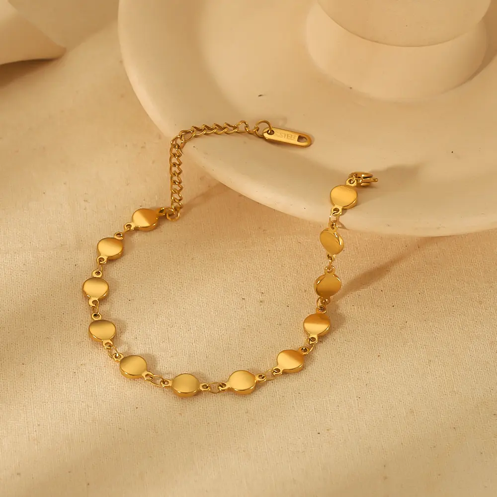 1 Piece Simple Style Round Shape Stainless Steel  Gold Color Women's Chain Bracelets h5 